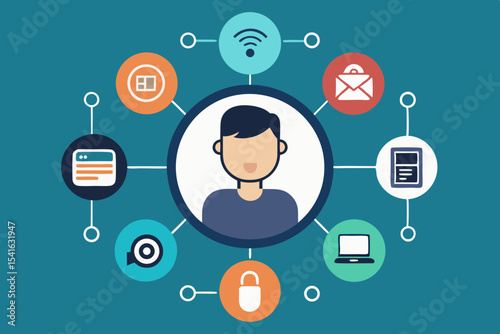 Editable Vector Graphic of User-Centered Technology with Data and Security Symbols