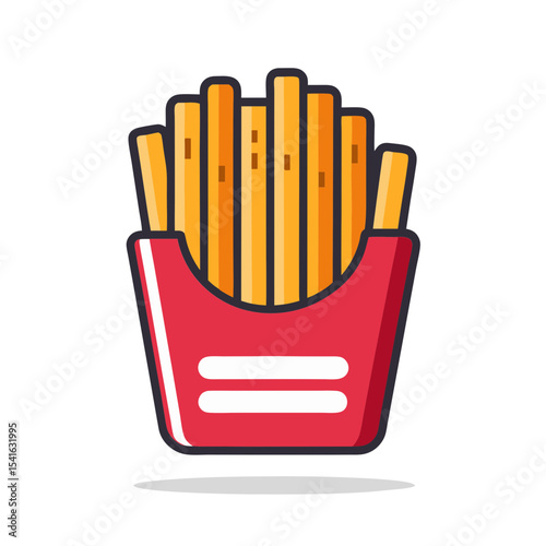 Delicious French Fries in Red Container, tempting fast food illustration style