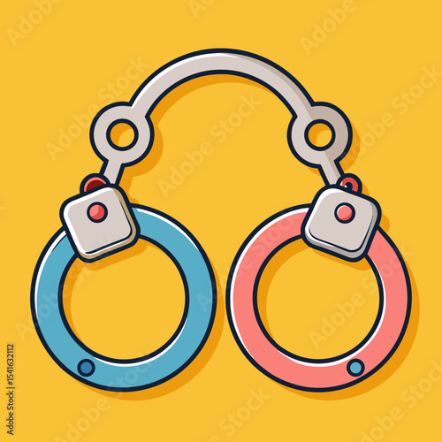 Vector Illustration of Blue and Pink Handcuffs on a Yellow Background