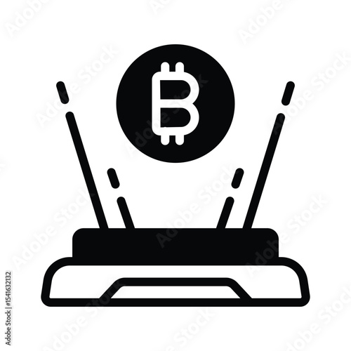 Visually appealing glyph icon of bitcoin hologram projection
