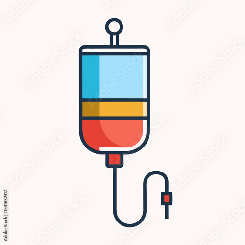 Stylized Vector Illustration of an Intravenous Drip Bag with Medical Solution
