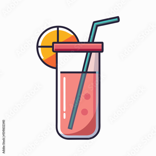 A refreshing pink cocktail drink with a citrus slice and straw illustration