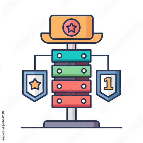 Conceptual diagram of a server with security badges and system rankings