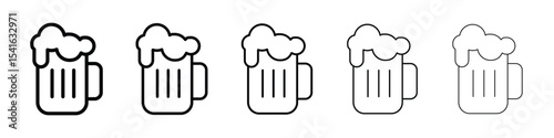 Beer mug icon logo in stroke lines collection