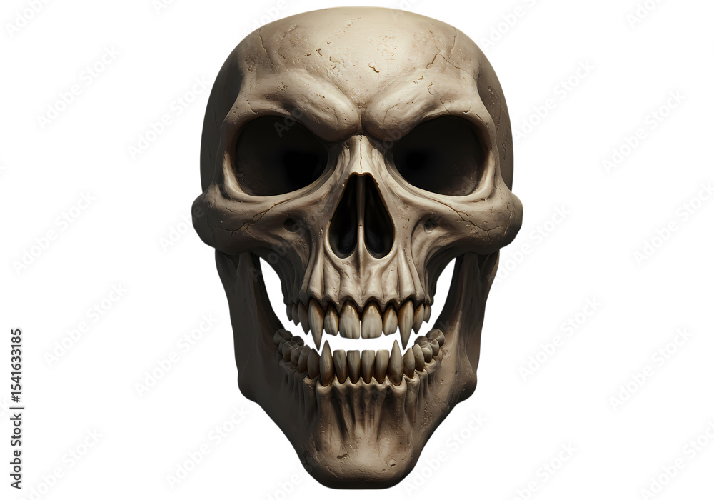 Fototapeta premium A Glowering Gaze A Detailed Rendering of a Human Skull isolated on transparent baackground