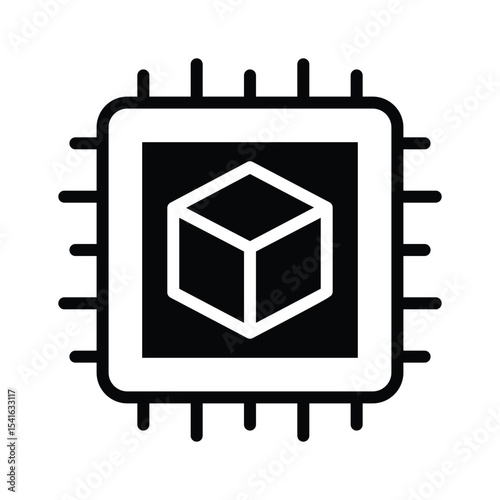 An editable glyph icon of advanced 3d chip