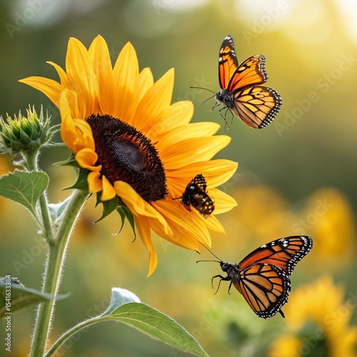 close up bright sunflower butterfly
