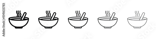 Bowl of soup icon logo in stroke lines collection