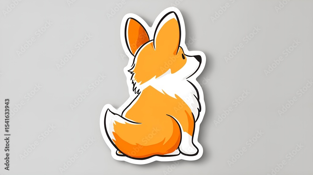 Fototapeta premium Corgi Back View Sticker, Vector Cartoon with White Border and Die-Cut Template on White Background, Precision Cut for Handcraft Embellishment, Educational Activities and Custom Designs