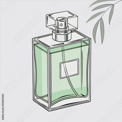 Close-up of luxury glass perfume bottle, elegant and fresh.