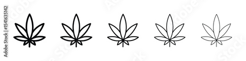 Cannabis leaf icon logo in stroke lines collection