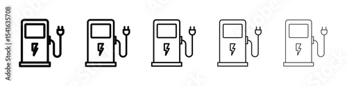 Charging station icon logo in stroke lines collection