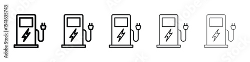 Charging station icon logo in stroke lines collection