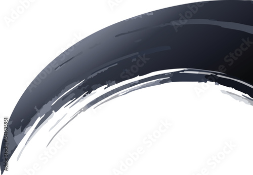 Vector brush stroke in bold black ink, dynamic and textured paintbrush effect, curved brush mark with rough edges, on white background, artistic Japanese sumi-e style