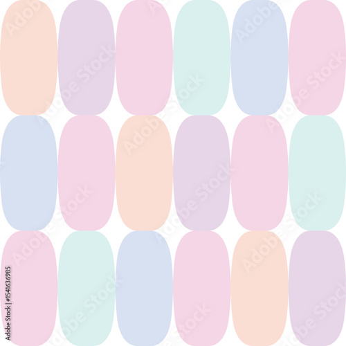 Seamless vector pattern of vertical pastel ovals in soft colors. multi colored capsule tiles. Ideal for baby products, home decor, fashion fabric, stationery, and modern minimalist designs.