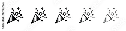 Confetti party popper icon logo in stroke lines collection