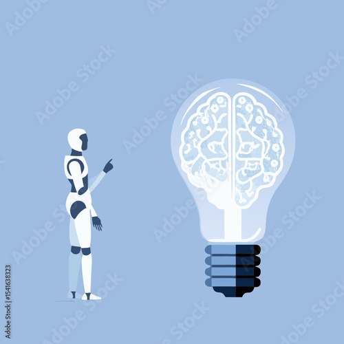 Artificial Intelligence Robot with Brain Light Bulb Concept Innovation and Technology Future Thinking and Machine Learning Creative AI
