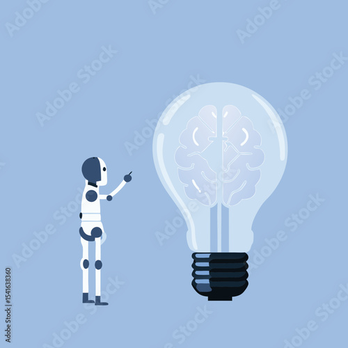 Robot Pointing at Brain Lightbulb Artificial Intelligence and Innovation Concept Machine Learning Future Technology Creative Solutions and Technological Advancement