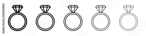 Diamond ring icon logo in stroke lines collection