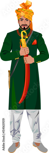 handsome smart indian man with sword