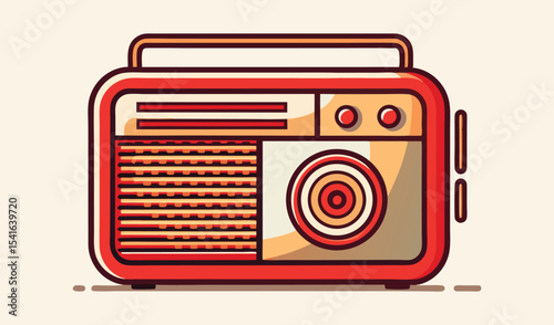 Retro red portable transistor radio illustration