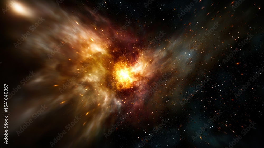 Fototapeta premium Cosmic explosion, space nebula, fiery vortex, stars in background