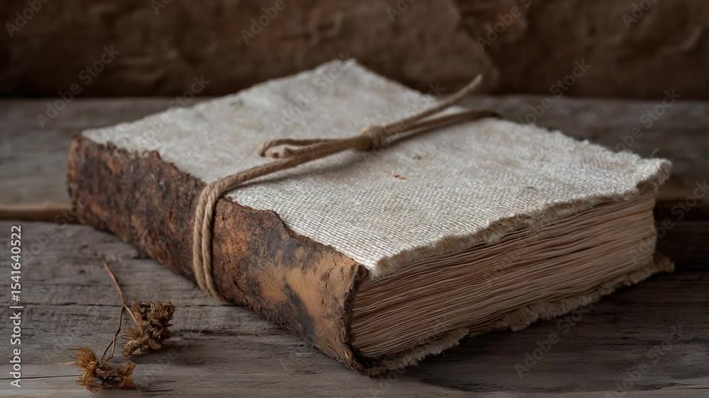 Handmade Rustic Notebook on Wooden Table with Raw Paper