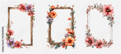 Watercolor Floral Frame  Flower Borders  Beautify Watercolor Floral Frame Set, featuring elegant flower borders in vibrant hues