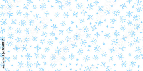 Seamless pattern of quirky Xmas blue snowflakes in wax and charcoal squiggle style. Perfect for Christmas kindergarten blackboard backgrounds, textiles, and wrapping. Vector illustration