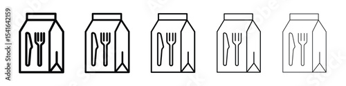 Food delivery paper bag icon logo in stroke lines collection
