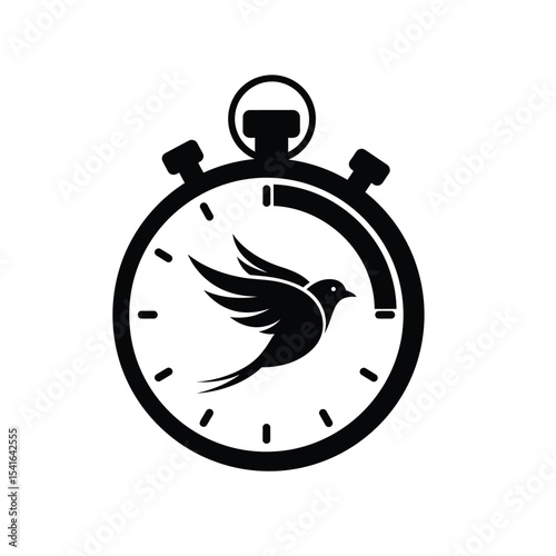 Black Silhouette Bird Stopwatch Icon Vector Graphic