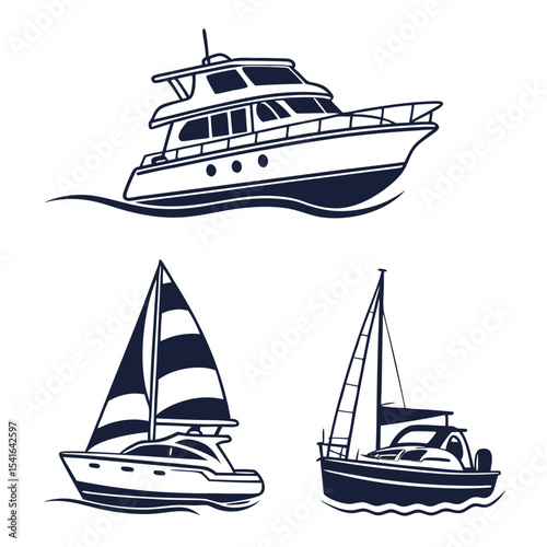 Elegant vector illustrations of luxury yachts and sailboats in a nautical style