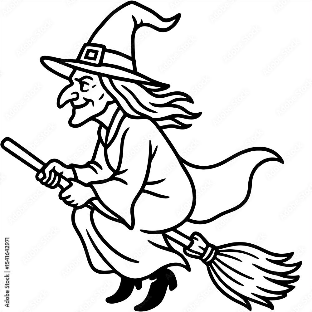 Fototapeta premium Premium Halloween Witch Outline Drawing