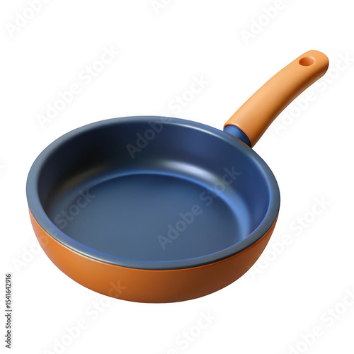3d realistic orange and blue frying pan isolated on transparent background