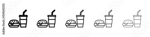 Hamburger and soft drink cup icon logo in stroke lines collection