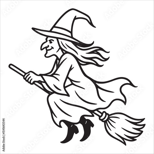 Premium Halloween Witch Outline Drawing