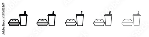 Hamburger soda icon logo in stroke lines collection