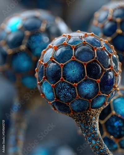 Blue and Gold Spheres with Hexagonal Matrix Network