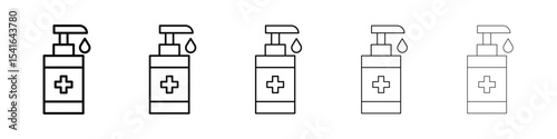 Hand sanitizer icon logo in stroke lines collection
