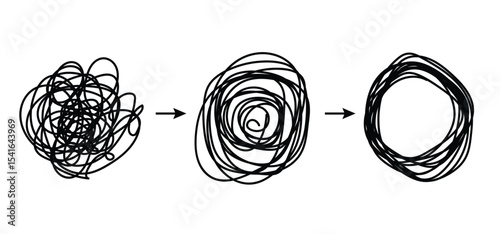 Abstract metaphor of psychotherapy. tangled and untangled lines. psychotherapy concept. abstract metaphor of problem solving or difficult situation