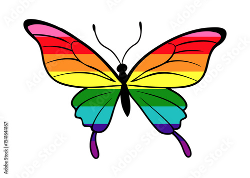 Pride Butterfly, rainbow butterfly symbolizing LGBTQ+ pride, transformation, freedom, and diversity. Rainbow pride butterfly of LGBT organization. Vector illustration, Organization Vector Art
