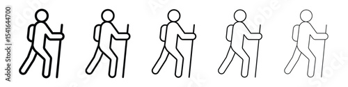 Hiking icon logo in stroke lines collection