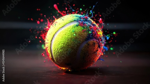 Colorful tennis ball explosion on court