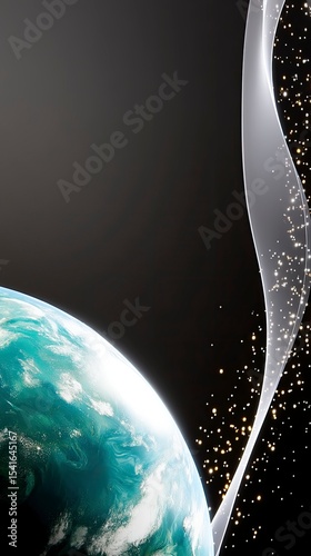 Blue Holographic Planet Made of Data Particles in Space