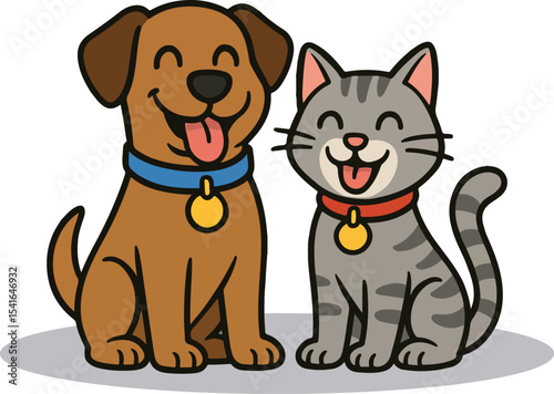 Cartoon Dog and Cat Duo – Cute Animal Friends Illustration for Kids and Pet Lovers