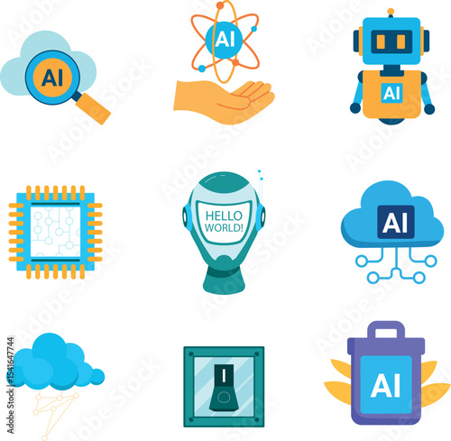 Artificial intelligence vector icons for cloud computing and automation
