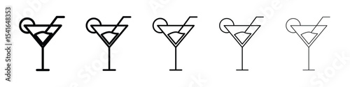 Martini glass icon logo in stroke lines collection