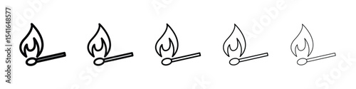Match fire icon logo in stroke lines collection