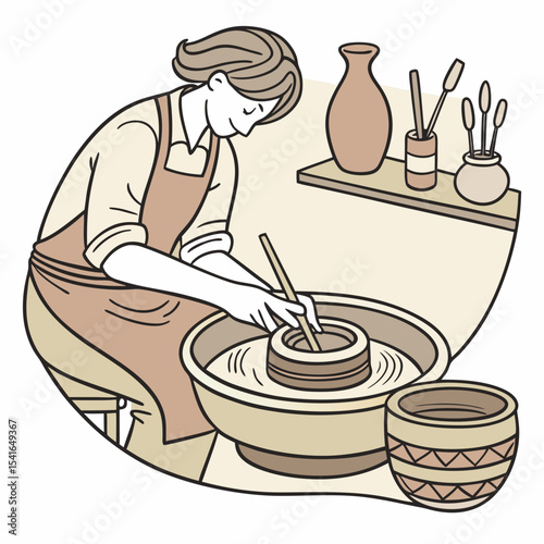 A vector illustration of a potter making a pot