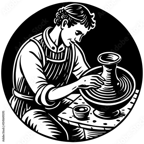 A vector of a potter making a pot